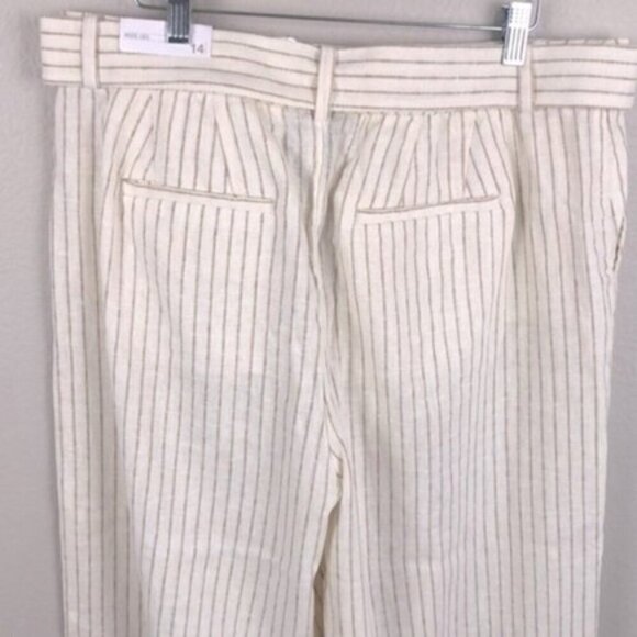 Lane Bryant Linen Pinstripe Trousers High Rise Wide Leg Belted Flare Pants NEW - Picture 5 of 11